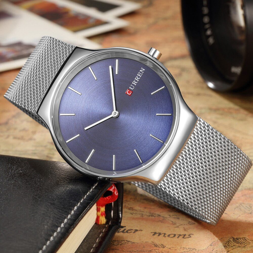 CURREN Luxury Brand Watch Analog Display Clock Men's Quartz Wrist Watch Steel Mesh Slim Watch Mens Watches relogio masculino