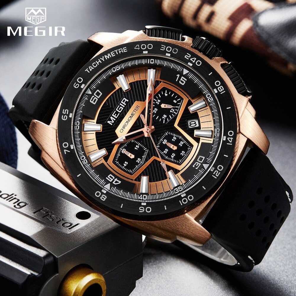 MEGIR Mens Watch Top Luxury Brand Men Analog Sport Quartz Watches Silicone Strap Waterproof Army Military Chronograph Male Clock