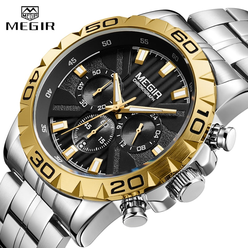 Mens Watches MEGIR Top Brand Luxury Full Steel Waterproof Watch Men Chronograph Quartz Sport Military Wristwatches Male Clock