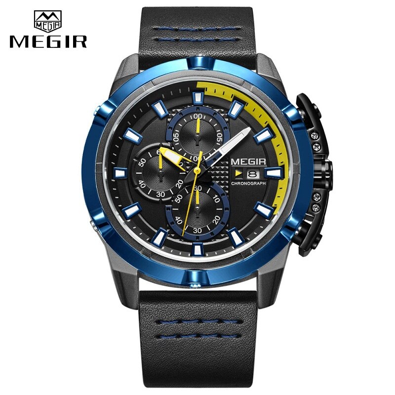 2022 New Fashion Style Top Brand MEGIR Men Watches Male Quartz Wristwatches Luxury Leather Watch Military Analog Quartz-Watch