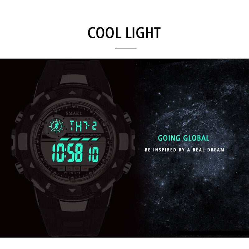 SMAEL Men Sports Watches Digital LED Light Watch Mens Military Watches Top Brand Luxury Electronic Wristwatches Relojes Hombre