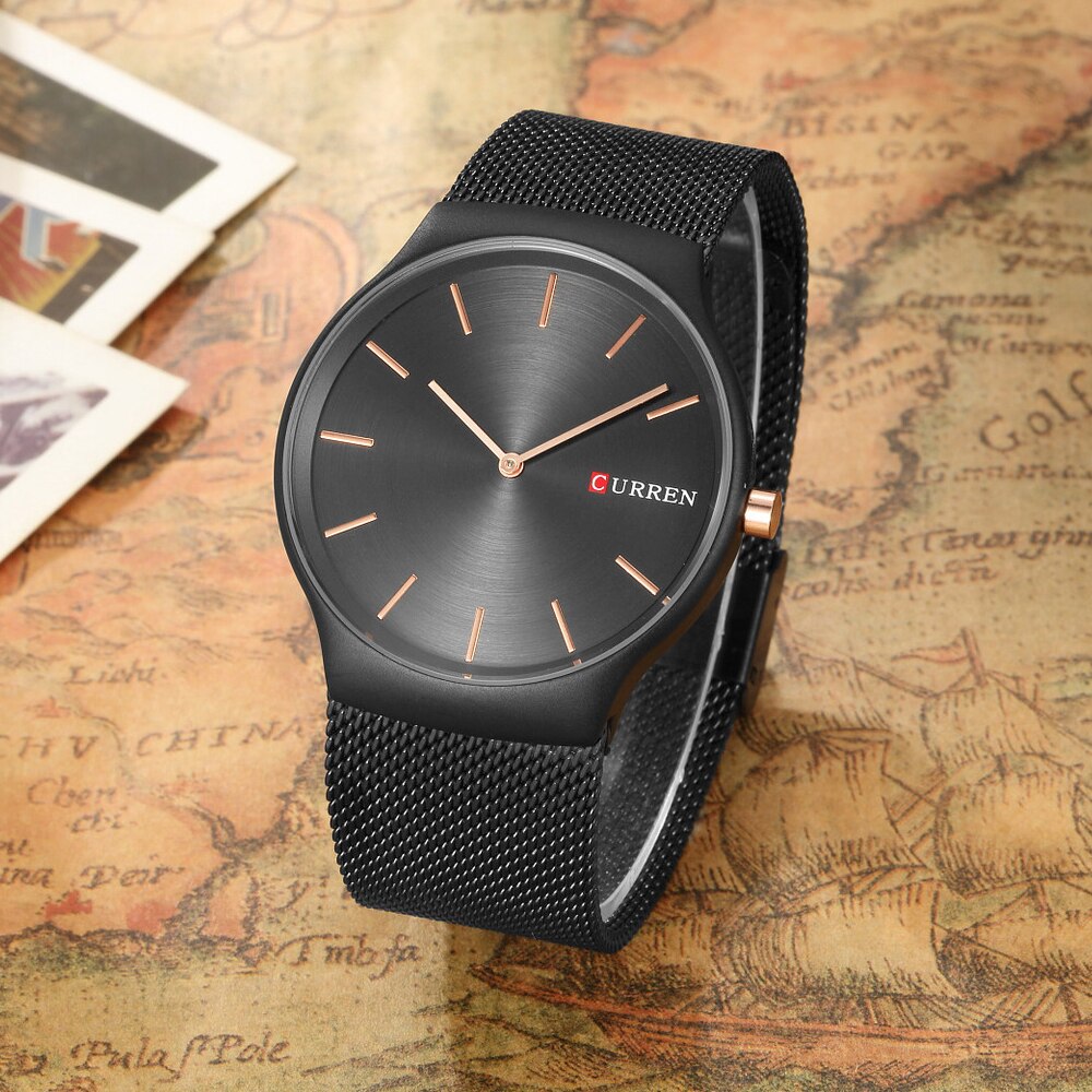 CURREN Luxury Brand Watch Analog Display Clock Men's Quartz Wrist Watch Steel Mesh Slim Watch Mens Watches relogio masculino