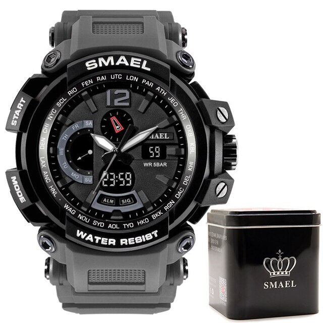 SMAEL Top Brand Luxury Sport Watch Men Digital Watches 5Bar Waterproof Military Dual Display Wristwatches Relogio Masculino 1702