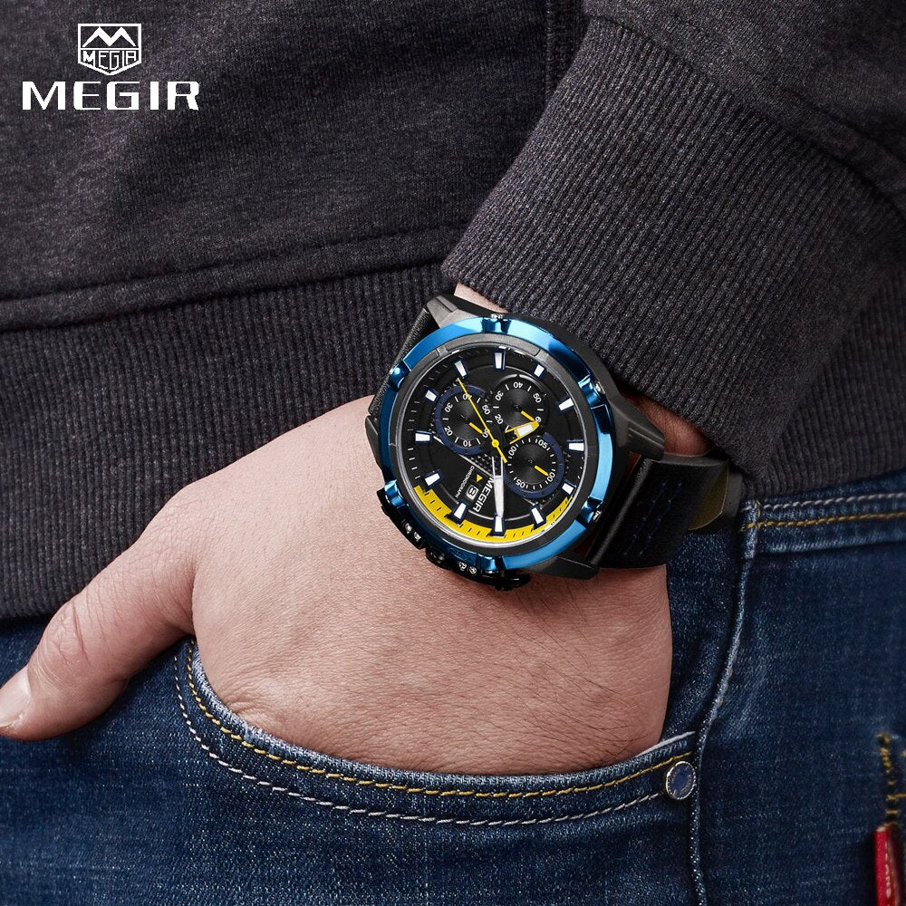 2022 New Fashion Style Top Brand MEGIR Men Watches Male Quartz Wristwatches Luxury Leather Watch Military Analog Quartz-Watch