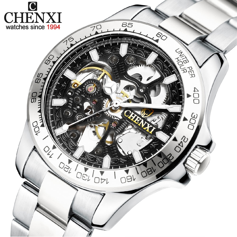 CHENXI Fashion Watch Men Luxury Brand Automatic Wind Mechanical Cutout Wristwatch Waterproof Full Steel Business Mens Watches