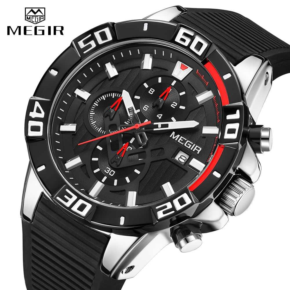 Top MEGIR New Watch Men Sport Waterproof Analogue Quartz Men's Watches With Chronograph Luxury Military Wrist Watch Man Clock