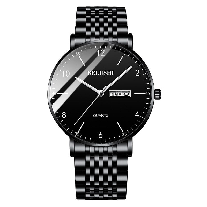 BELUSHI Fashion Luxury Men Watch Stainless Steel Waterproof Date Quartz Wristwatch Top Business Mens Watches Relogio Masculino