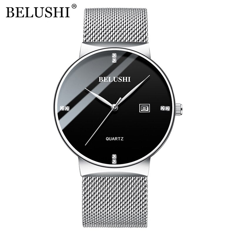 BELUSHI Watches Fashion Ultra-Thin Steel Mesh Quartz Watch Top Luxury Brand Analog Business Waterproof Wrist Watch