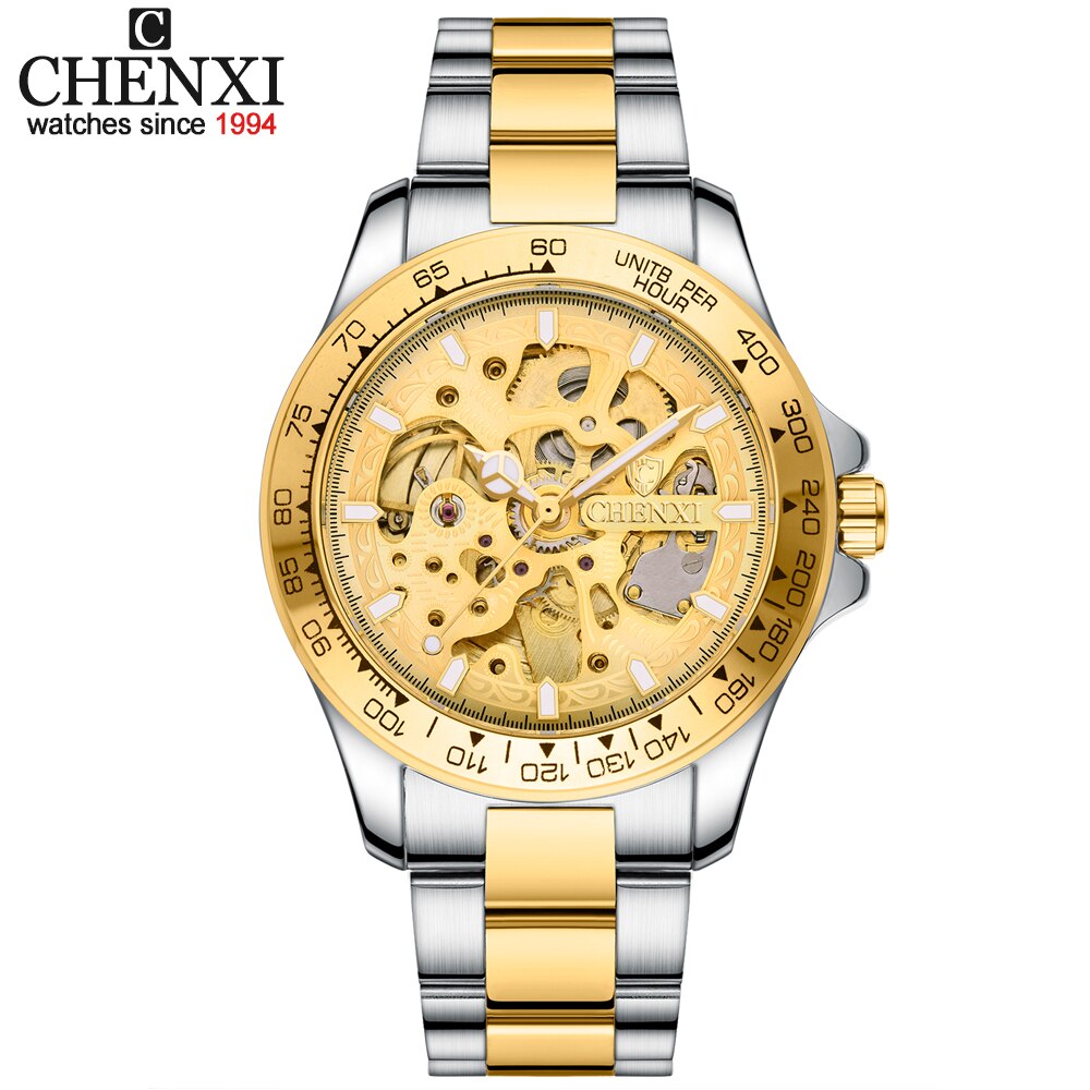 CHENXI Fashion Watch Men Luxury Brand Automatic Wind Mechanical Cutout Wristwatch Waterproof Full Steel Business Mens Watches