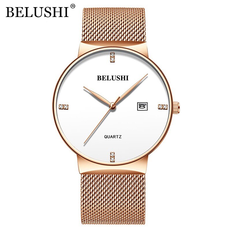 BELUSHI Watches Fashion Ultra-Thin Steel Mesh Quartz Watch Top Luxury Brand Analog Business Waterproof Wrist Watch
