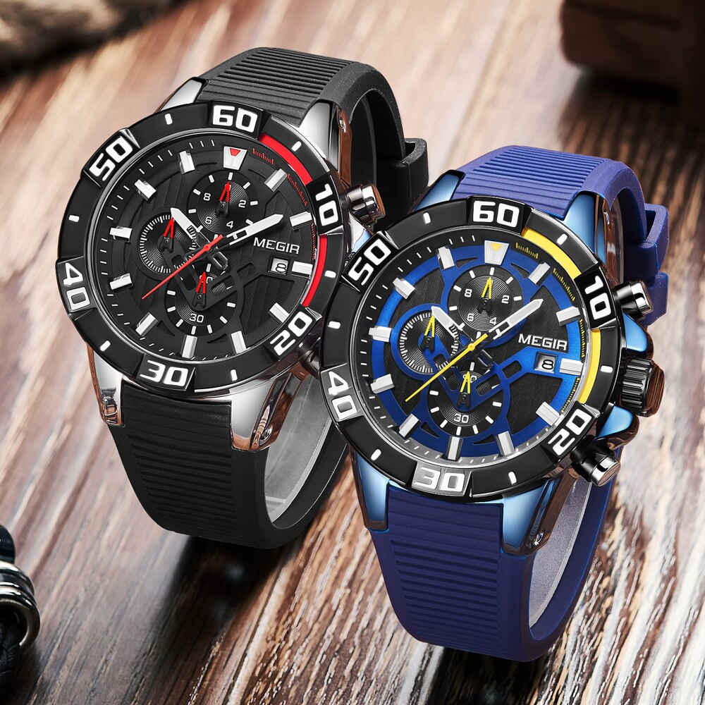Top MEGIR New Watch Men Sport Waterproof Analogue Quartz Men's Watches With Chronograph Luxury Military Wrist Watch Man Clock