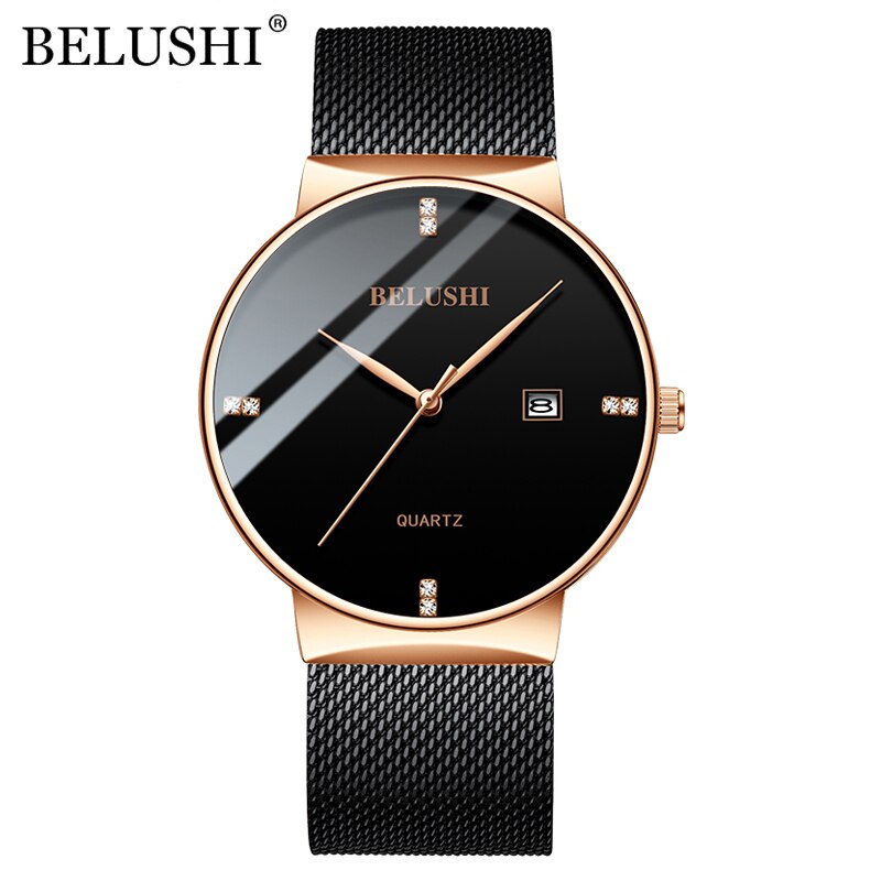 BELUSHI Watches Fashion Ultra-Thin Steel Mesh Quartz Watch Top Luxury Brand Analog Business Waterproof Wrist Watch