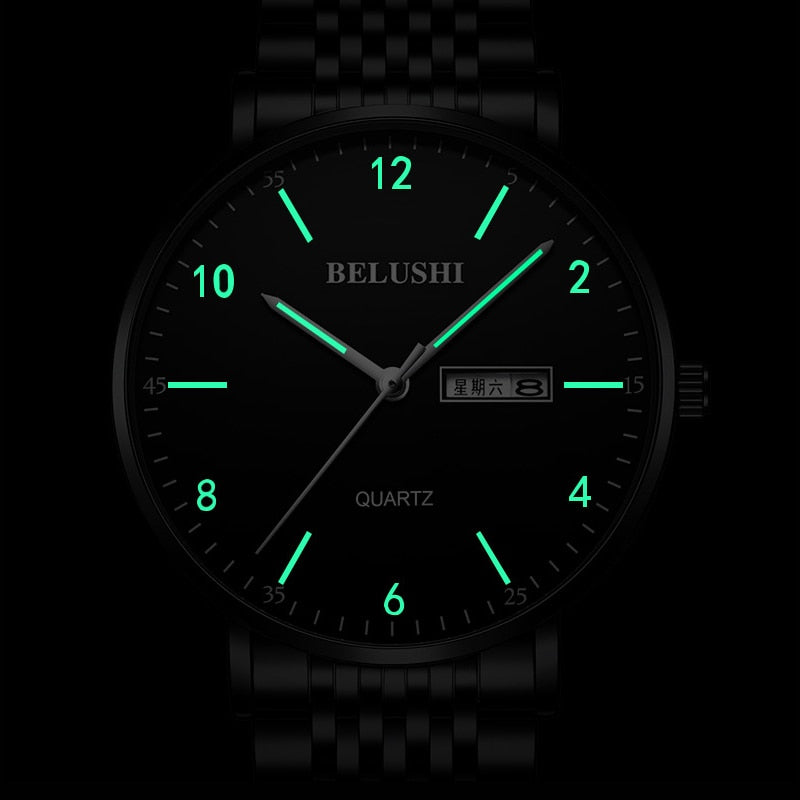 BELUSHI Fashion Luxury Men Watch Stainless Steel Waterproof Date Quartz Wristwatch Top Business Mens Watches Relogio Masculino