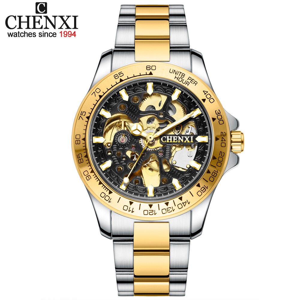 CHENXI Fashion Watch Men Luxury Brand Automatic Wind Mechanical Cutout Wristwatch Waterproof Full Steel Business Mens Watches