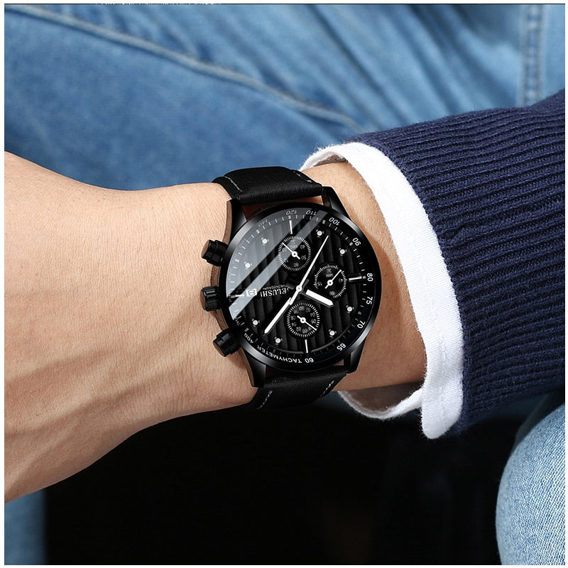 BELUSHI Fashion Leather Men Watches Chronograph Sport Quartz Watch Men Business Waterproof Luminous Wristwatch Relogio Masculino