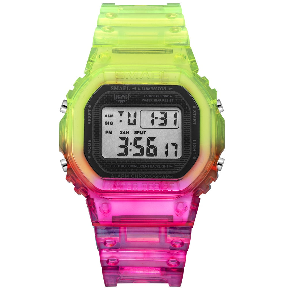 SMAEL Teenager Fashion Digital Watch Women Waterproof Backlight Multifunction Student WristWatch Student Dial LED Ladies Watches