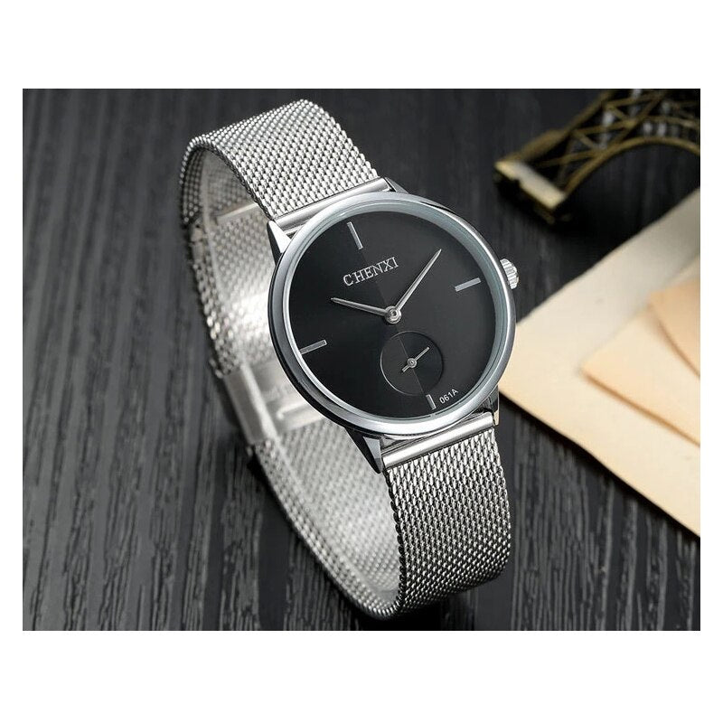 CHENXI Fashion Brand Quartz Lovers Watches Waterproof Stainless Steel Mesh Watch for Men and Women Business Style Wristwatch