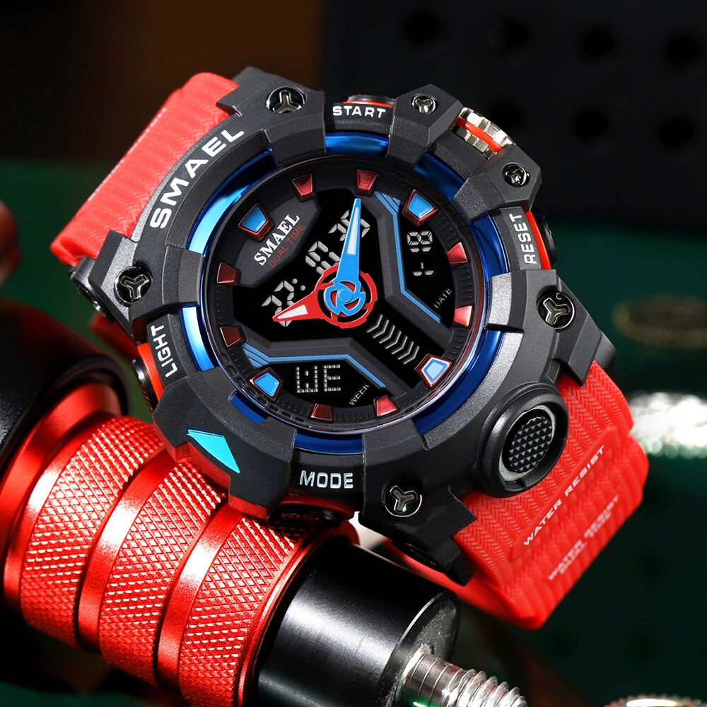 SMAEL Dual Display Sport Watch for Men Waterproof Luxury Blue Back Light LED Clock Men Quartz Digital Military Wristwatch Male