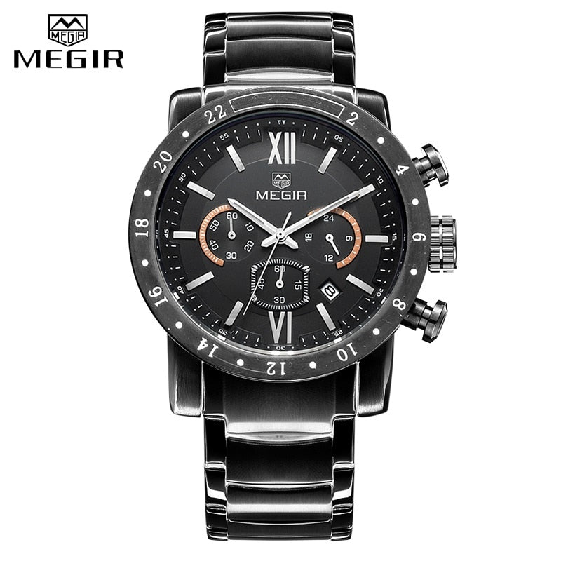 MEGIR Watch Men Fashion Sport Quartz Mens Watches Waterproof Full Steel Business Chronograph Date Male Relogio Masculino
