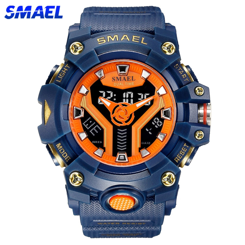 SMAEL Dual Display Sport Watch for Men Waterproof Luxury Blue Back Light LED Clock Men Quartz Digital Military Wristwatch Male