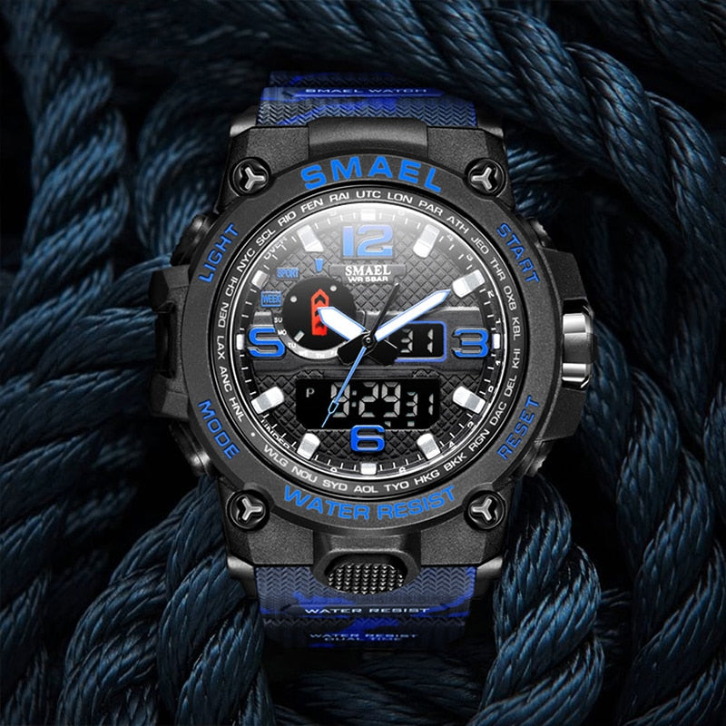SMAEL Fashion Sport Watch Men Alarm Clock Camouflage Waterproof Week Display Men Watches Digital Watch relogio masculino 1545B