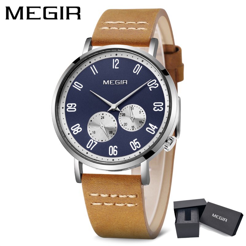 MEGIR Brown Leather Band Luxury Watches Fashion Quartz Wristwatch Brand Waterproof Analog Sport Watch Male Clock