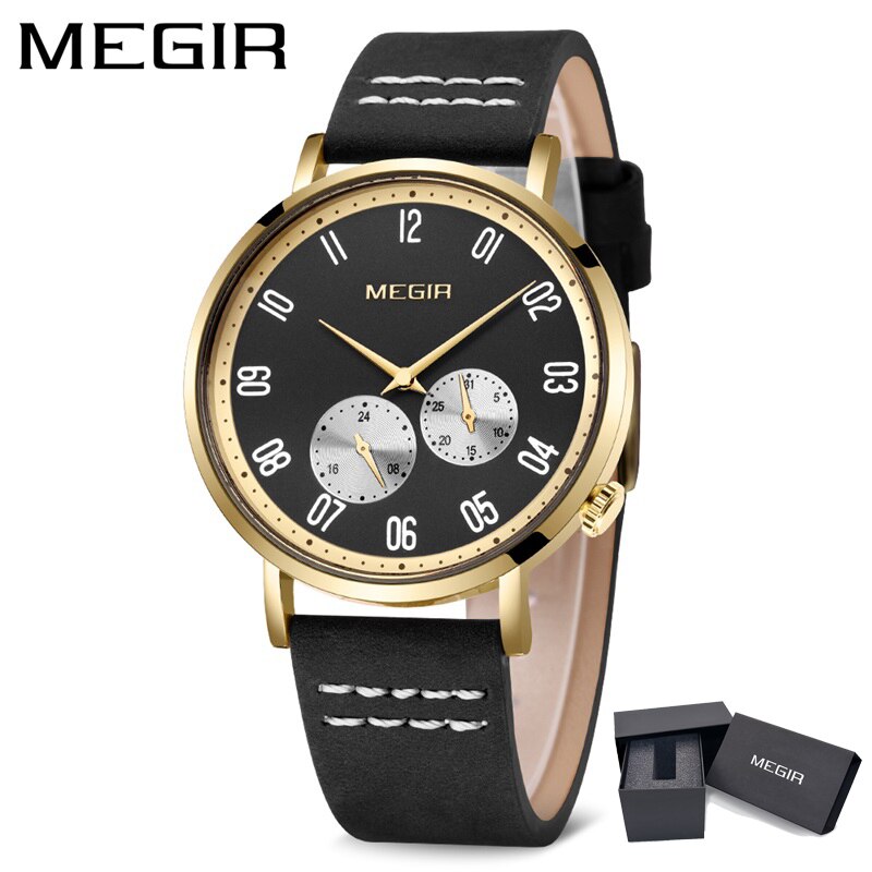 MEGIR Brown Leather Band Luxury Watches Fashion Quartz Wristwatch Brand Waterproof Analog Sport Watch Male Clock