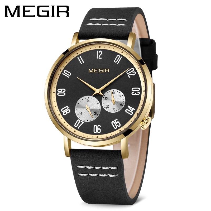 MEGIR Brown Leather Band Luxury Watches Fashion Quartz Wristwatch Brand Waterproof Analog Sport Watch Male Clock