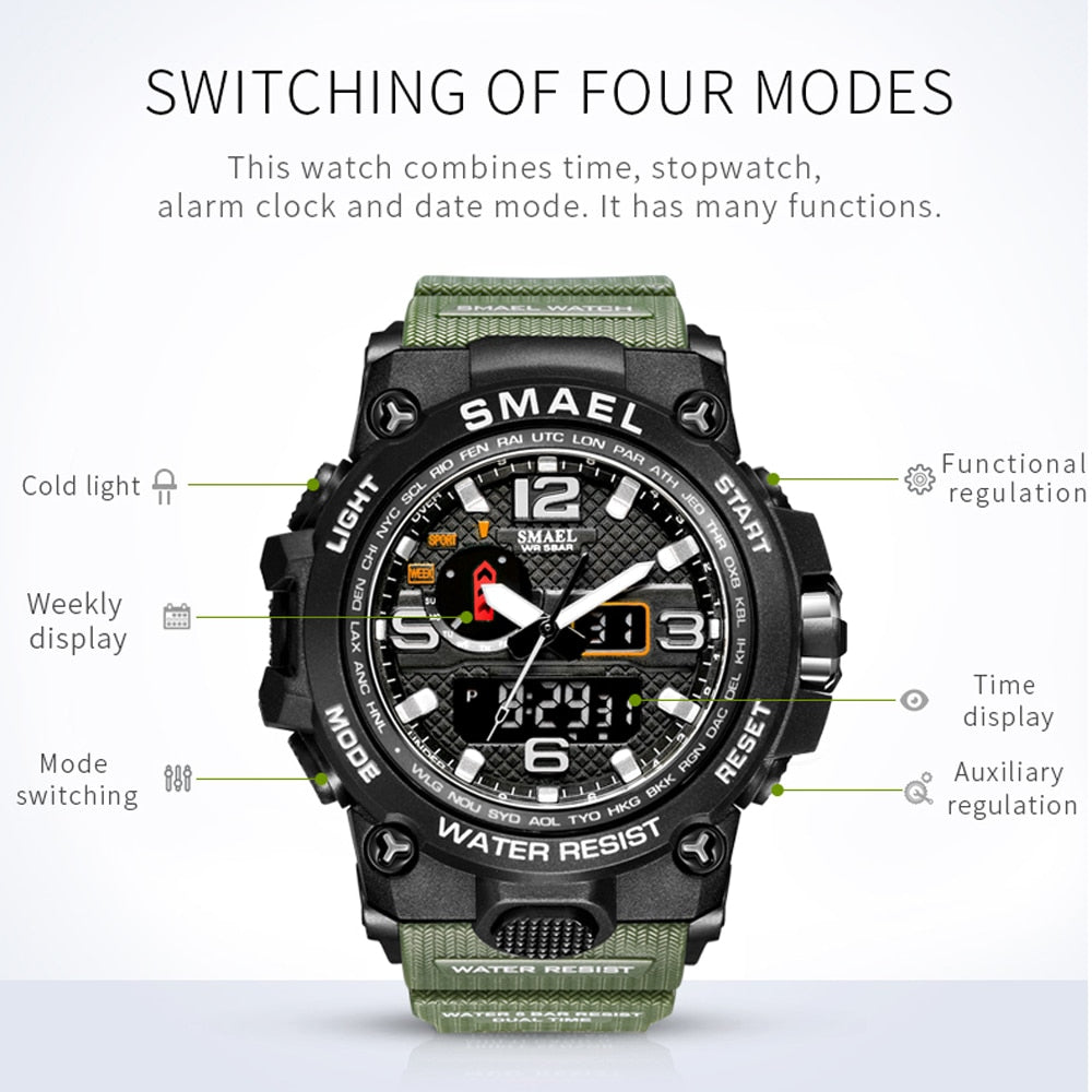 SMAEL1545D Sport Watch For Men Army LED Waterproof Watches Men's Top Luxury Brand Digital Quartz WristWatch Male wrist Stopwatch