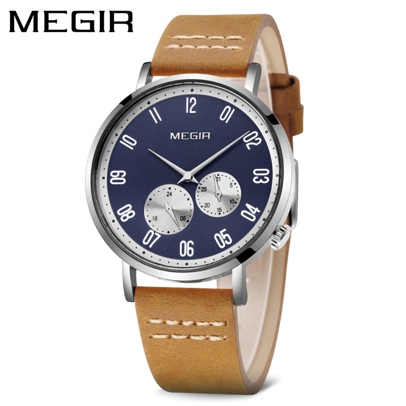 MEGIR Brown Leather Band Luxury Watches Fashion Quartz Wristwatch Brand Waterproof Analog Sport Watch Male Clock