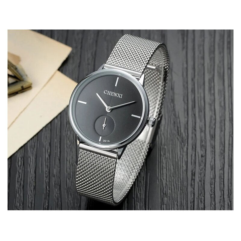 CHENXI Fashion Brand Quartz Lovers Watches Waterproof Stainless Steel Mesh Watch for Men and Women Business Style Wristwatch