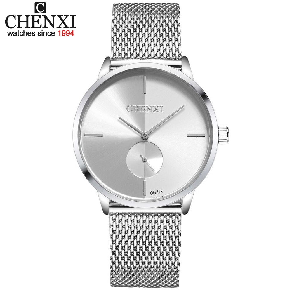 CHENXI Fashion Brand Quartz Lovers Watches Waterproof Stainless Steel Mesh Watch for Men and Women Business Style Wristwatch