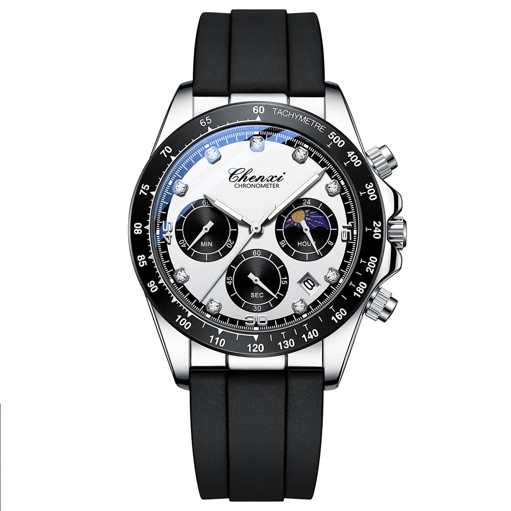 CHENXI Fashion Chronograph Mens Watches Date Waterproof Quartz Sport Wrist Watch Men Casual Leather Analog Watch Male Clock