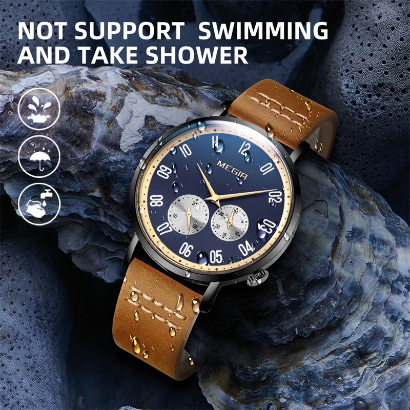 MEGIR Brown Leather Band Luxury Watches Fashion Quartz Wristwatch Brand Waterproof Analog Sport Watch Male Clock