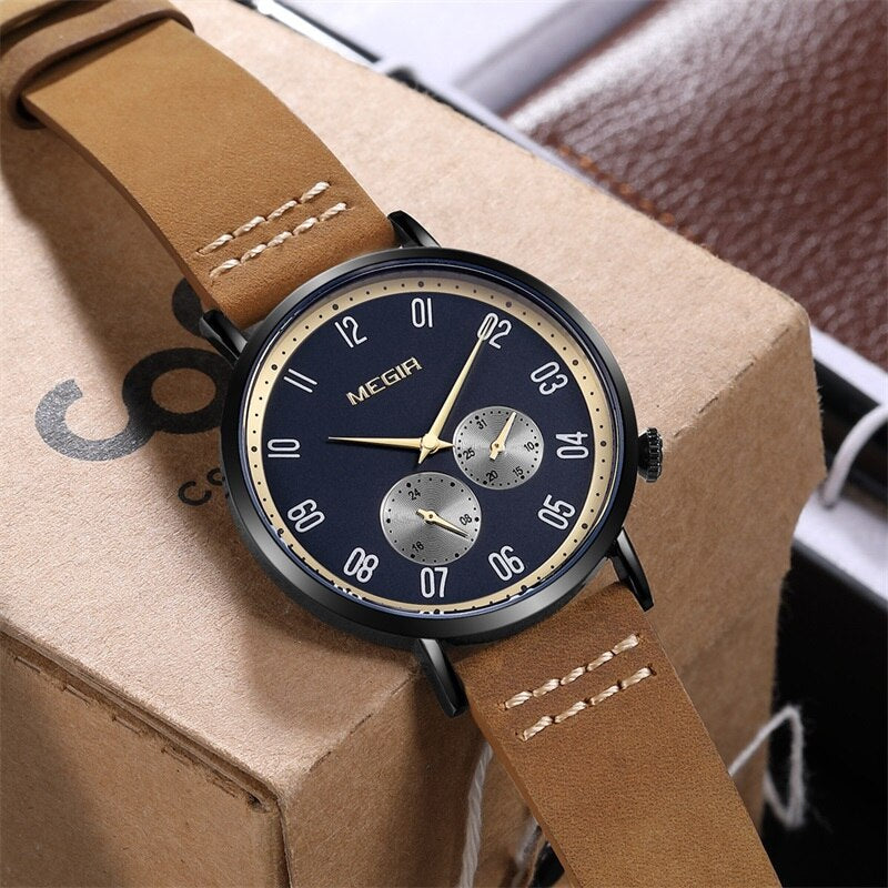 MEGIR Brown Leather Band Luxury Watches Fashion Quartz Wristwatch Brand Waterproof Analog Sport Watch Male Clock