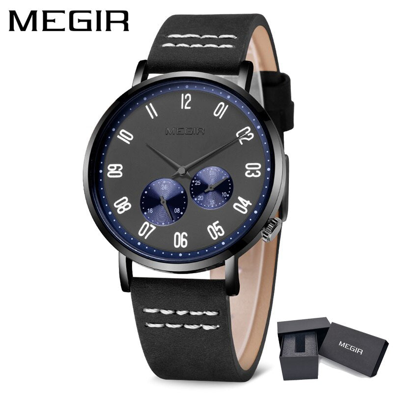 MEGIR Brown Leather Band Luxury Watches Fashion Quartz Wristwatch Brand Waterproof Analog Sport Watch Male Clock