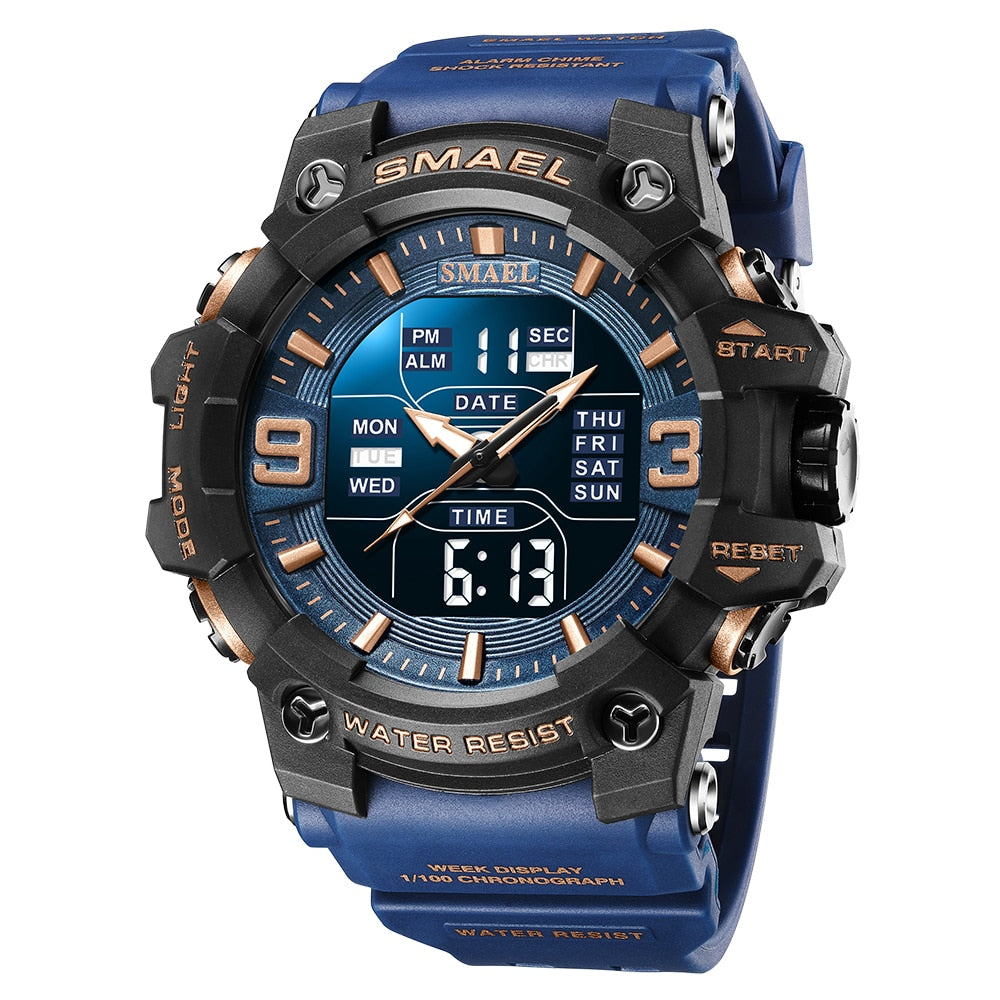 SAMEL Watch for Men Orange Dual Time Display Sport Wristwatch Stopwatch Alarm Army Military LED Digital Back Light Male Clock