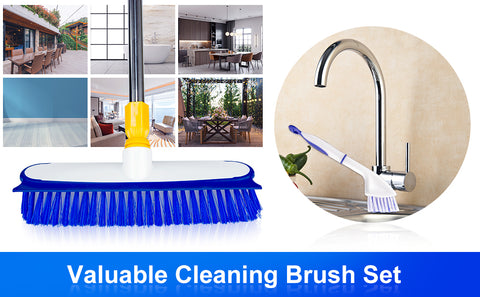 Ittaho Floor Scrub Brush with Long Stainless Steel Handle,Extension Brush with Small Deep Cleaning Brush - 12 inch, White