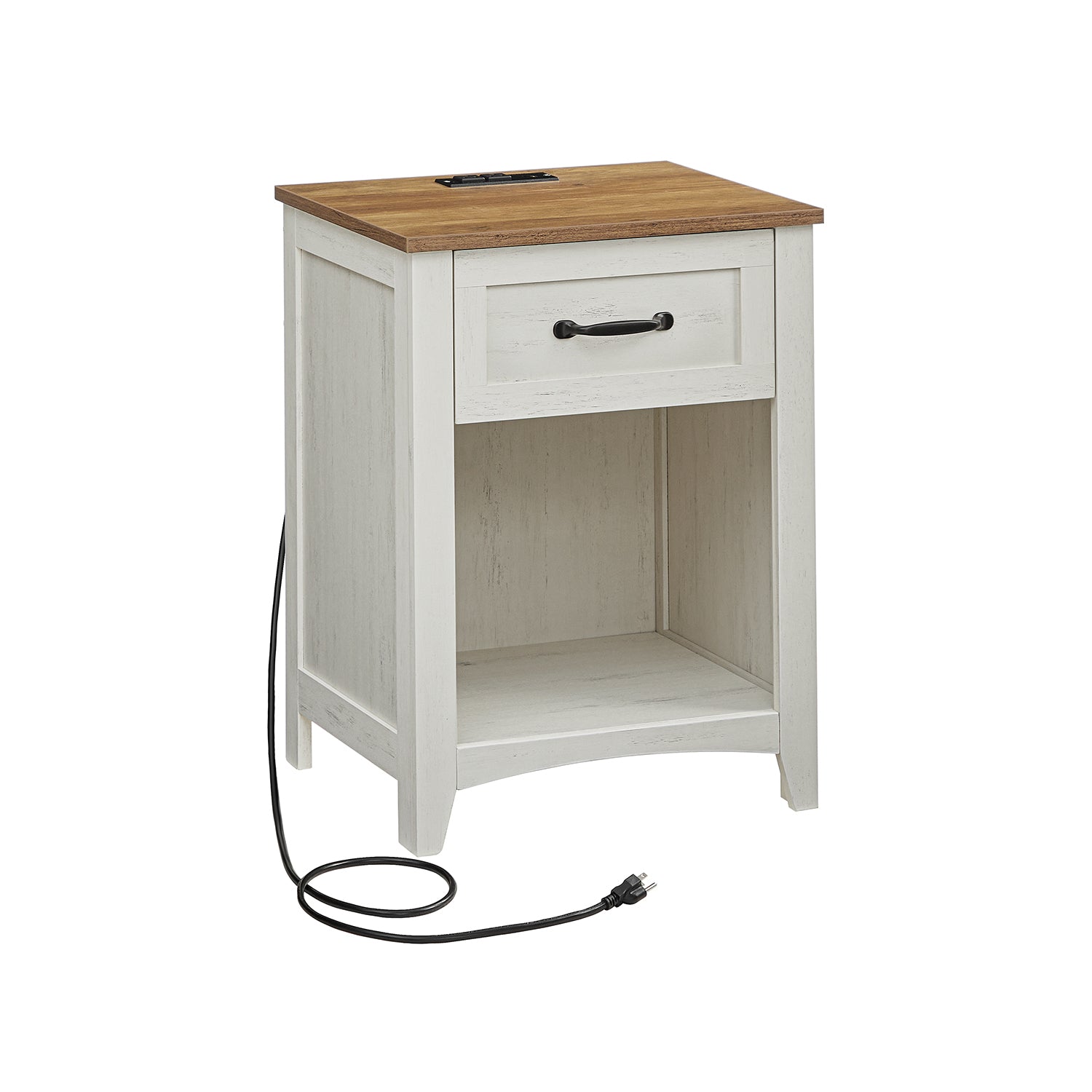 VASAGLE Nightstands with Charging Station and Open Compartment Rustic White and Honey Brown