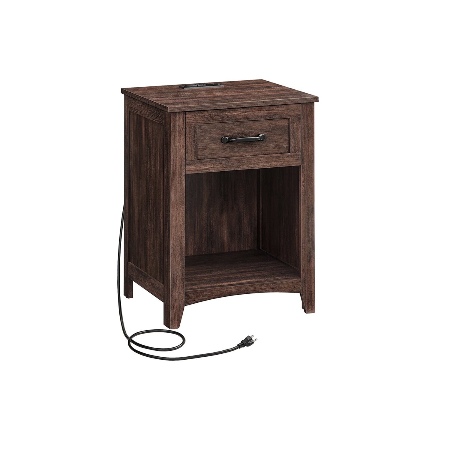 VASAGLE Nightstands with Charging Station and Open Compartment Rustic White and Honey Brown