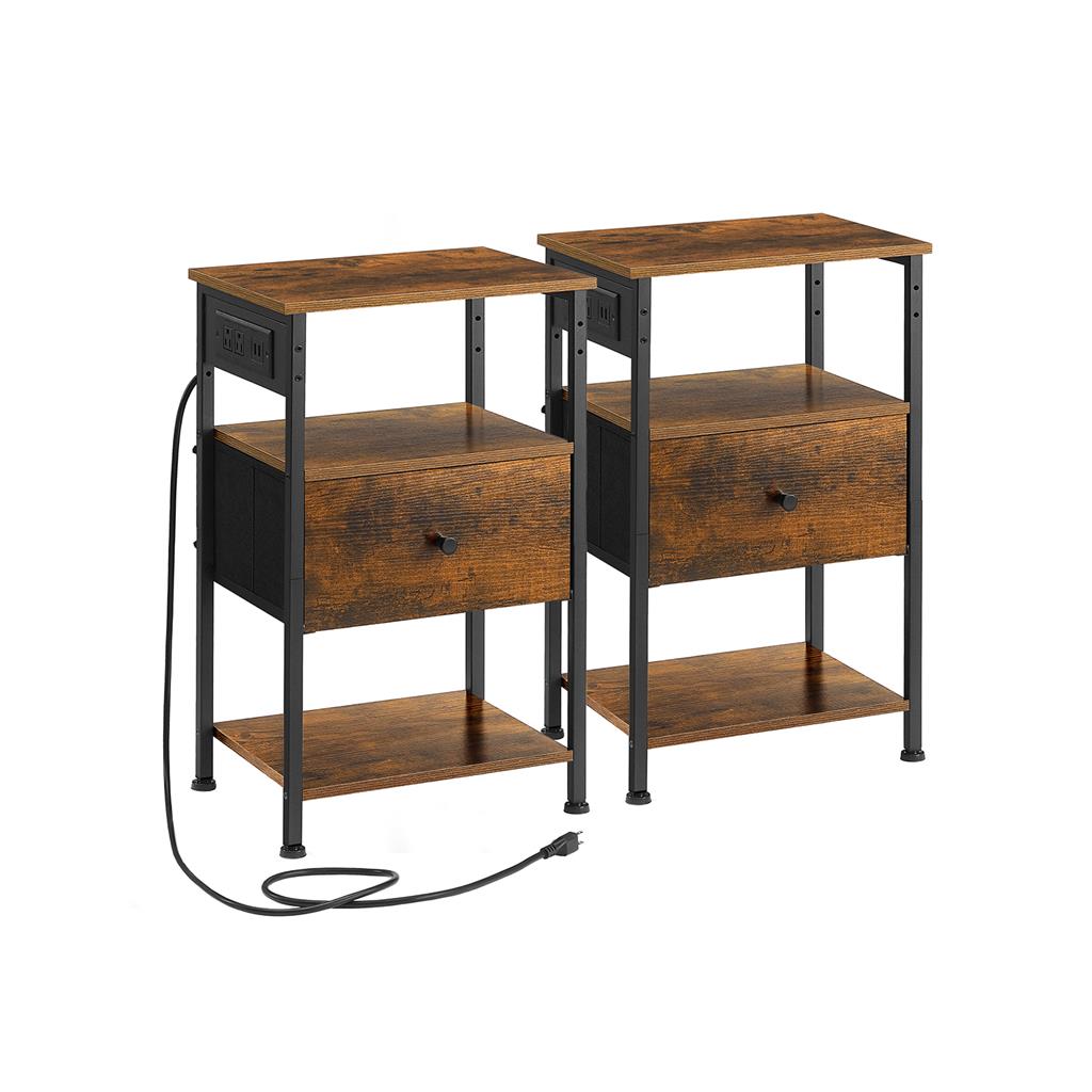 VASAGLE Set of 2 Nightstands with Charging Stations