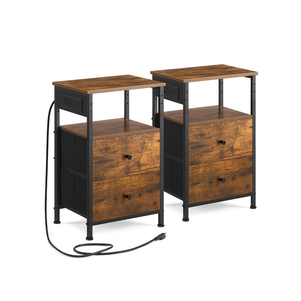 VASAGLE Set of 2 Nightstands with Charging Stations