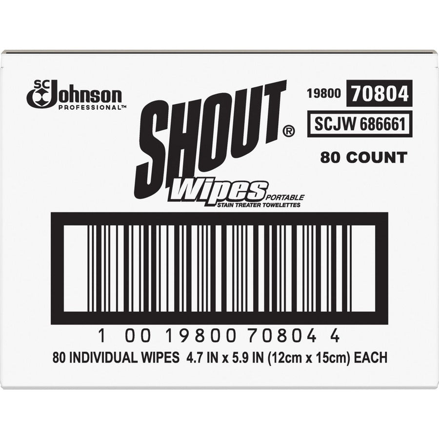 Shout Wipes Instant Stain Remover - 80 / CT - For Clothing - 5.90 Length x 4.70 Width - 80 / Carton - Disposable - White