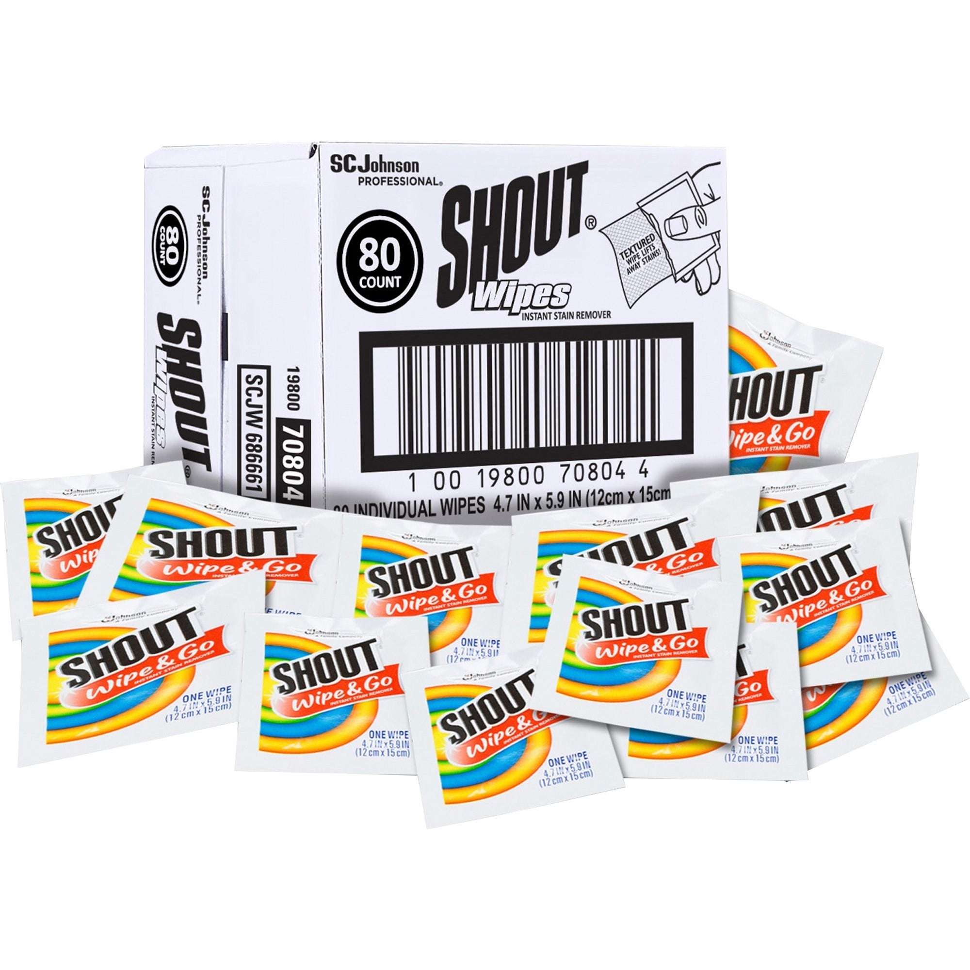 Shout Wipes Instant Stain Remover - 80 / CT - For Clothing - 5.90 Length x 4.70 Width - 80 / Carton - Disposable - White