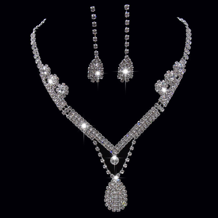Foreign Trade   Drill Water Drop Shape Bridal Necklace, Earrings Set Wedding Jewelry Wedding Accessories Wholesale