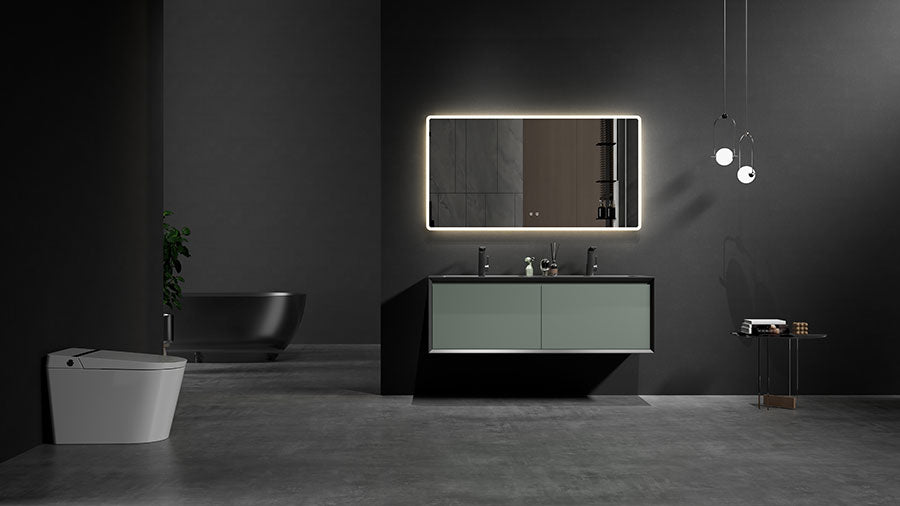 LED backlit mirror in a modern bathroom