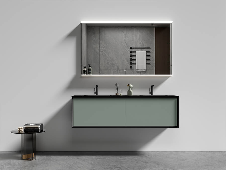 green double vanity with led mirror