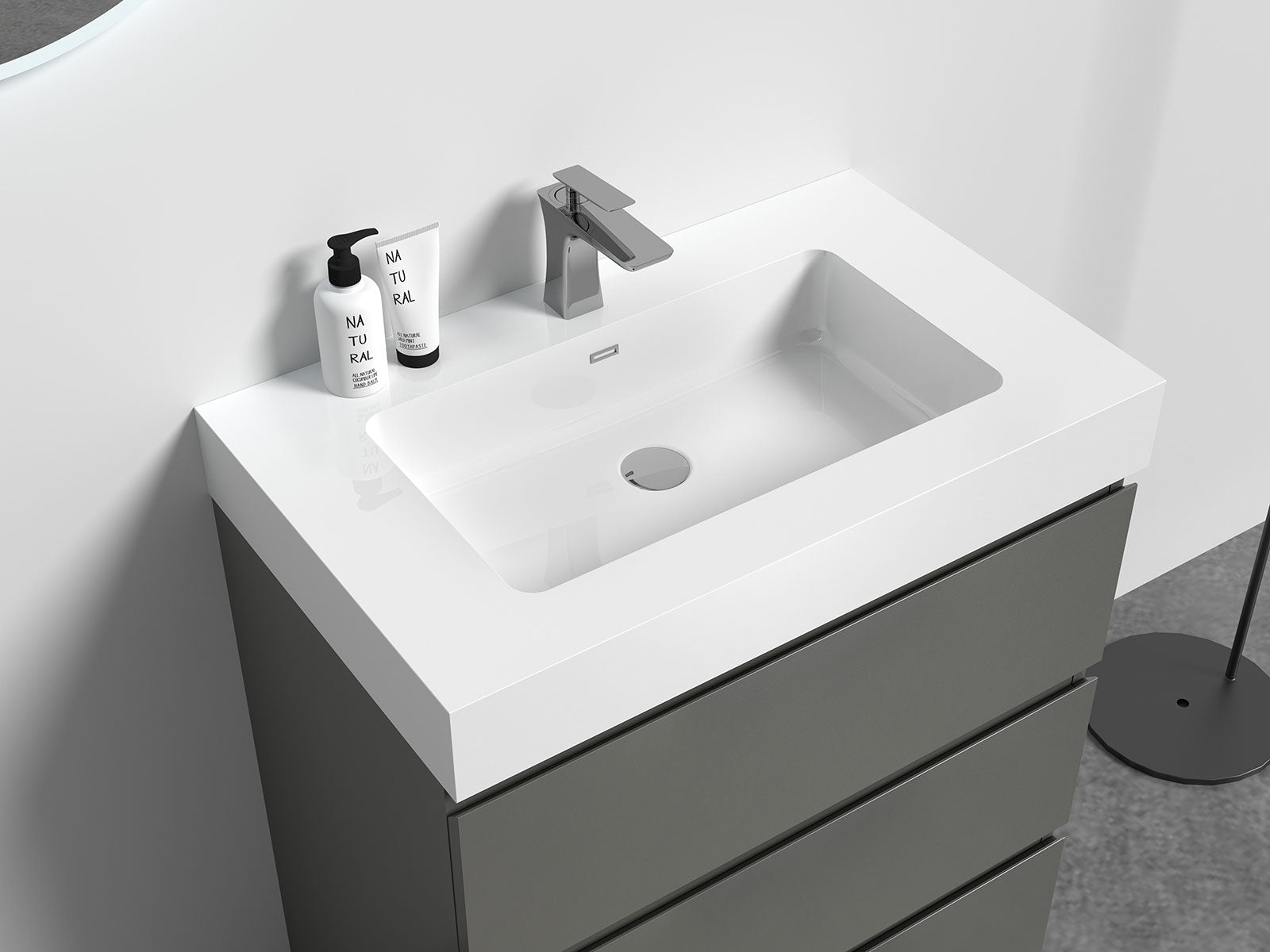glossy white vanity sink