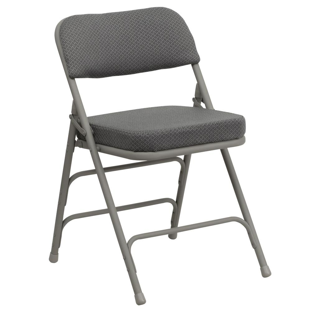 2 Pack HERCULES Series Premium Curved Triple Braced & Double Hinged in Gray Fabric Metal Folding Chair