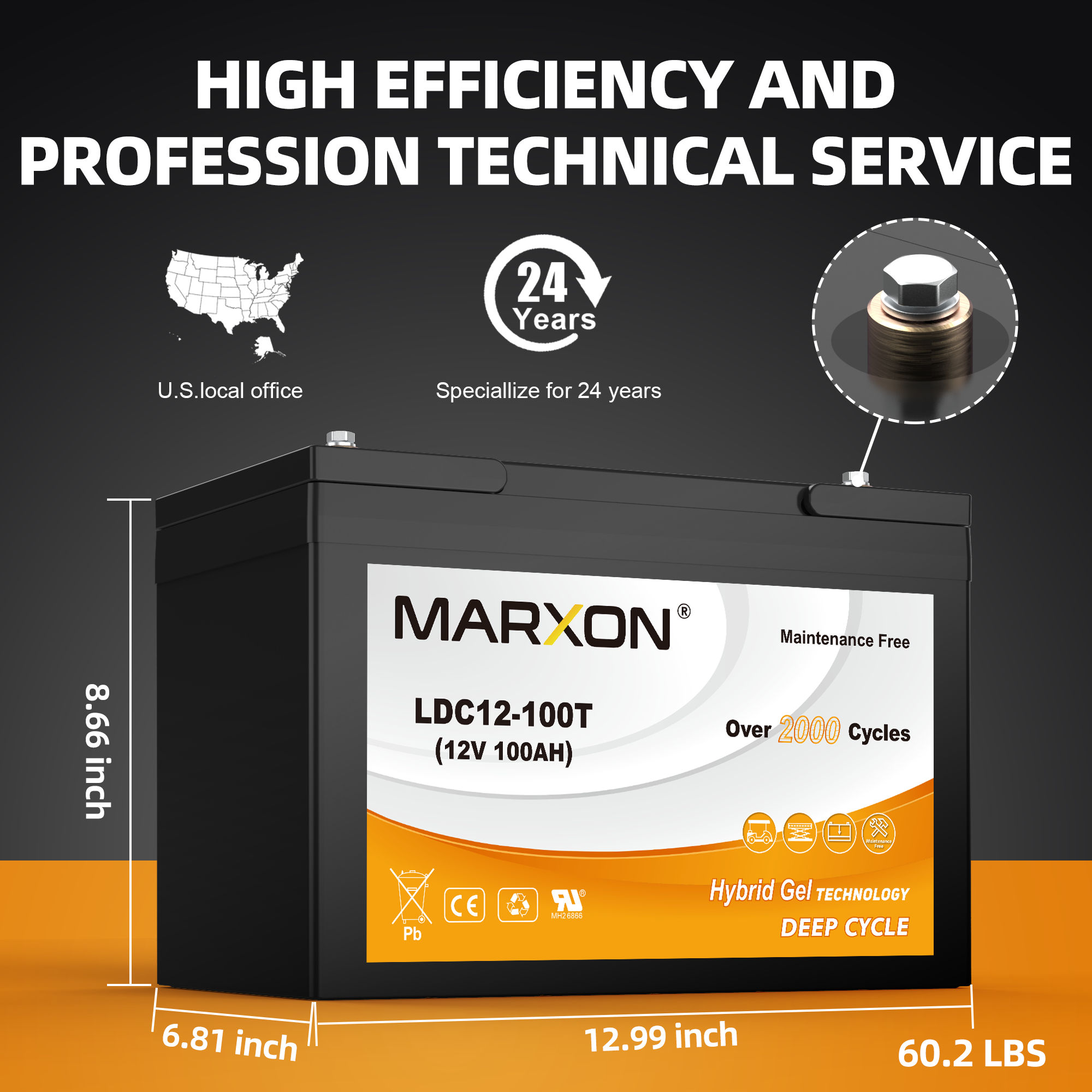 MARXON 12V 100AH Hybrid Gel Deep Cycle Battery